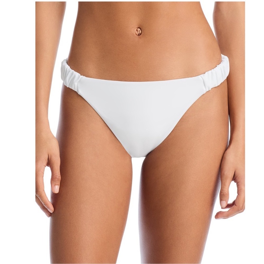Ramy Brook Joelle Bikini Bottoms White Ruched Sides Moderate Coverage Size Large